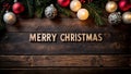 Festive Merry Christmas rustic oval decor on cozy wooden table