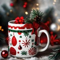 Festive Mug: Coffee Cup adorned with delightful Christmas motifs Royalty Free Stock Photo