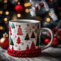 Festive Mug: Coffee Cup adorned with delightful Christmas motifs Royalty Free Stock Photo