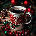 Festive Mug: Coffee Cup adorned with delightful Christmas motifs Royalty Free Stock Photo