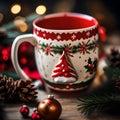 Festive Mug: Coffee Cup adorned with delightful Christmas motifs Royalty Free Stock Photo