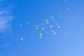 Festive multi-colored balloons in the blue sky Royalty Free Stock Photo