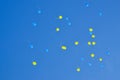 Festive multi-colored balloons in the blue sky Royalty Free Stock Photo