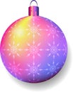 Festive multi-colored Christmas ball with a pattern on the background. Snowflake pattern