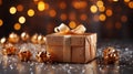 Festive Mystery: Isolated Gift Amid Blurry Christmas Splendor