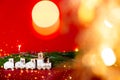 Festive New Year background christmas boke lights and fur tree. Top horizontal view copyspace