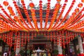 Festive New year decorations with Chinese red lanterns of the Chinese temple