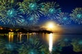 Festive New Year's fireworks over the tropical Royalty Free Stock Photo