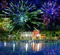 Festive New Year's fireworks.tropical island Royalty Free Stock Photo