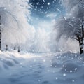 Festive New Years backdrop, snow kissed trees in serene winter setting Royalty Free Stock Photo