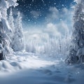 Festive New Years backdrop, snow kissed trees in serene winter setting Royalty Free Stock Photo