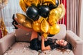 Festive occasion happy brunette girl balloons Royalty Free Stock Photo