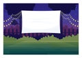 Festive outdoor cinema screen semi flat vector illustration Royalty Free Stock Photo