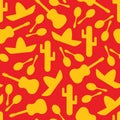 Yellow and red outline mexican seamless pattern