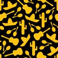 Black and yellow outline mexican seamless pattern