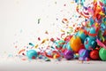 Festive panorama party with colorful balloons, confetti and coiled streamers AI generated Royalty Free Stock Photo