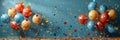 Festive panoramic background with colorful air balloons and confetti, illustration. Generated by AI Royalty Free Stock Photo