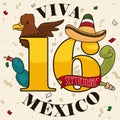 Festive Party with Mexican Symbols for Independence Day, Vector Illustration