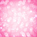 Festive party pink background with confetti, bokeh and serpentine. Soft pink pastel holiday background with sparkles. Vector