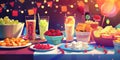Festive Party Table with Colorful Snacks and Drinks Royalty Free Stock Photo
