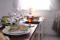 Festive Passover table setting at home, space for text. Royalty Free Stock Photo