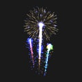 Festive patterned fireworks isolated bursting in various shapes sparkling pictograms set. Royalty Free Stock Photo