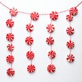 Festive Peppermint Candy Garland Red and White Spirals on String Against White Background Royalty Free Stock Photo