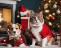 Festive Pet Outfits Adorable Pets in Playful Poses.AI Generated