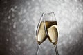 Festive photo of two wine glasses with sparkling champagne Royalty Free Stock Photo