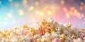 A festive pile of buttery sweet popcorn against a sparkling background. Generative AI Royalty Free Stock Photo