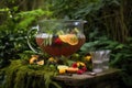 festive pimms punch bowl surrounded by greenery