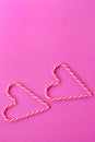 Festive pink background. Hearts of sweet candies. Love. Valentine\'s Day. 14 of February. Flat lay