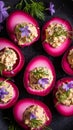 Festive Pink Deviled Eggs with Edible Flowers A Culinary Delight Royalty Free Stock Photo