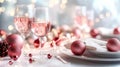 Festive Pink Rose Wine Table Setting with Christmas Decorations Royalty Free Stock Photo