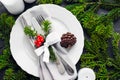 Festive place setting for christmas dinner Royalty Free Stock Photo