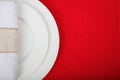 Formal table setting on red tablecloth Royalty Free Stock Photo