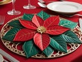 Festive Poinsettia Table Placements Vibrant Colors and Intricate Design.AI Generated