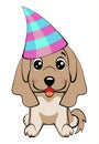 Festive poster. Puppy in a Party hat. Vector illustration. Royalty Free Stock Photo