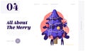 Festive Preparation for New Year, Xmas Holidays Celebration Website Landing Page. Happy People Decorating Christmas Tree Royalty Free Stock Photo