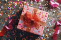Festive present wrapped in bright pink paper and a shimmering ribbon Royalty Free Stock Photo