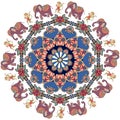 Festive print in african style. Poster with cute animals and flower-mandala.
