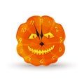 Festive pumpkin horror on Halloween in the form of a clock with arrows