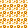 Festive pumpkin smiles on Halloween holiday. Watercolor illustration isolated on white background.Seamless pattern Royalty Free Stock Photo