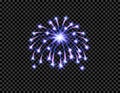 Festive purple firework salute burst, flash on transparent checkered background. illustration