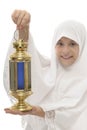 Festive Ramadan Lantern in Hands of Happy Muslim Girl