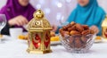 Ramadan table setting with dates and lantern for festive celebration Royalty Free Stock Photo