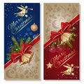 Festive red and blue background with angel and jingle bells. Vec Royalty Free Stock Photo