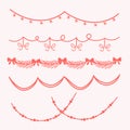 Festive red christmas garlands set with winter holiday decorative strings Royalty Free Stock Photo