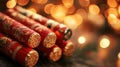 Festive Red And Gold Christmas Crackers Royalty Free Stock Photo