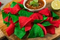 Festive Red and Green Christmas Tortilla Chips Royalty Free Stock Photo